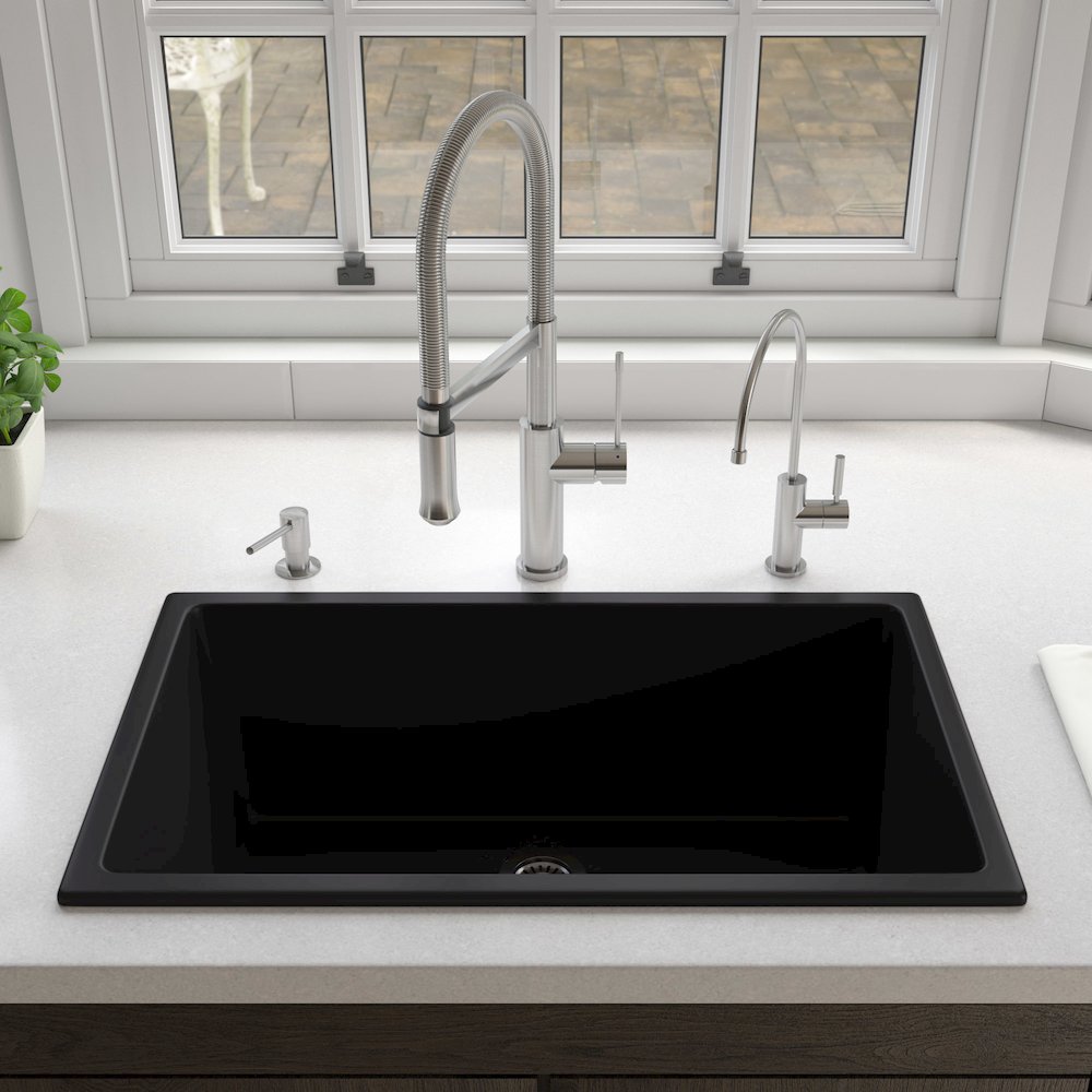 Black Matte 30" x 18" Fireclay Undermount / Drop In Fireclay Kitchen Sink. Picture 4