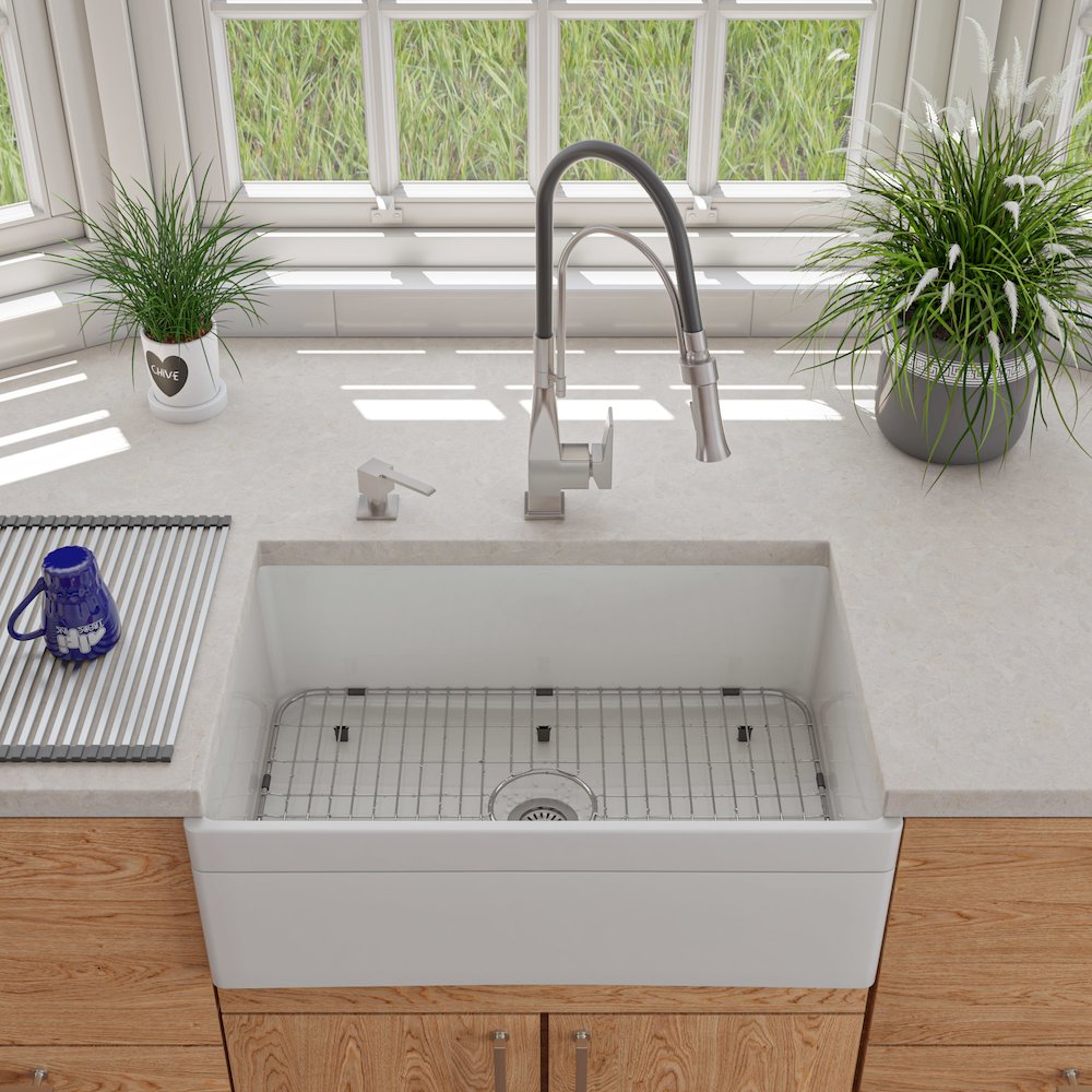 White 30" Decorative Lip Apron Single Bowl Fireclay Farmhouse Kitchen Sink. Picture 3