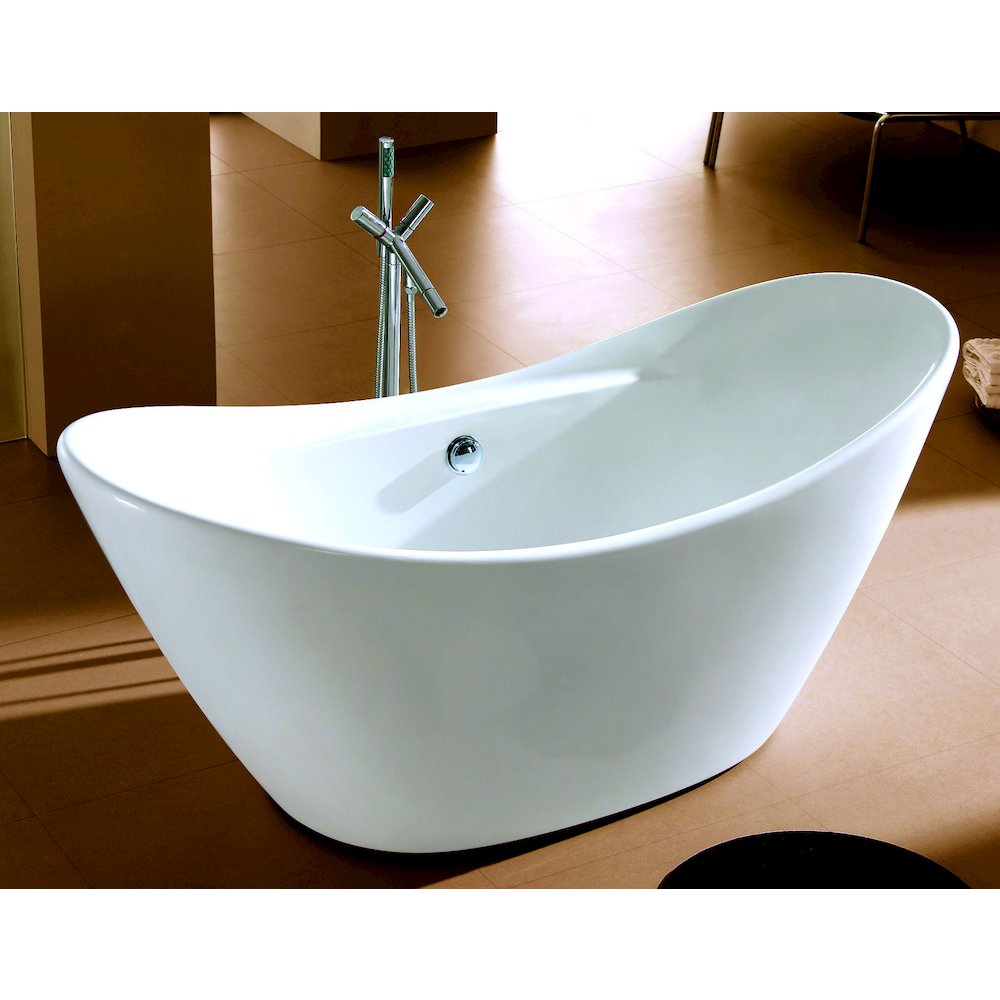 68 inch White Oval Acrylic Free Standing Soaking Bathtub. Picture 2
