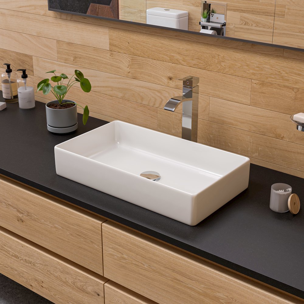 White 24" Modern Rectangular Above Mount Ceramic Sink. Picture 2