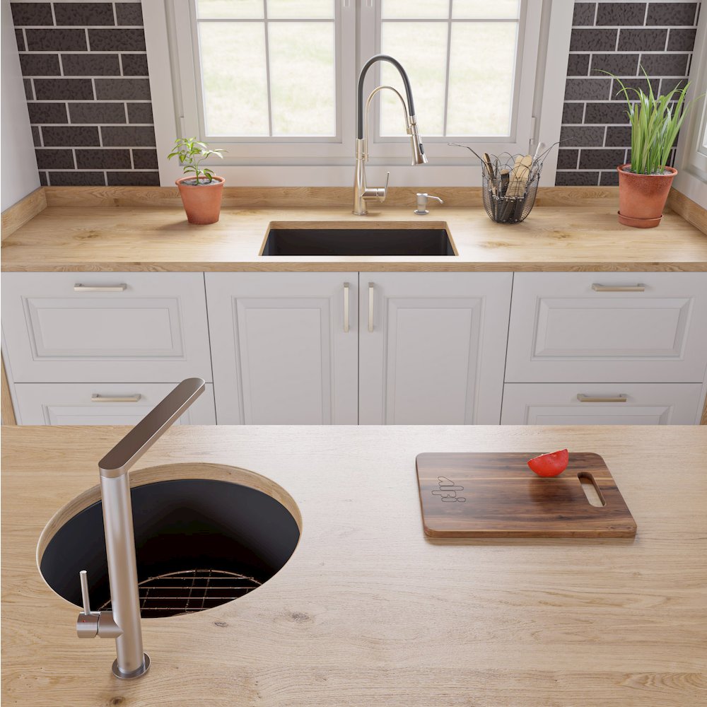 Black Matte 27" x 18" Fireclay Undermount / Drop In Firelcay Kitchen Sink. Picture 8