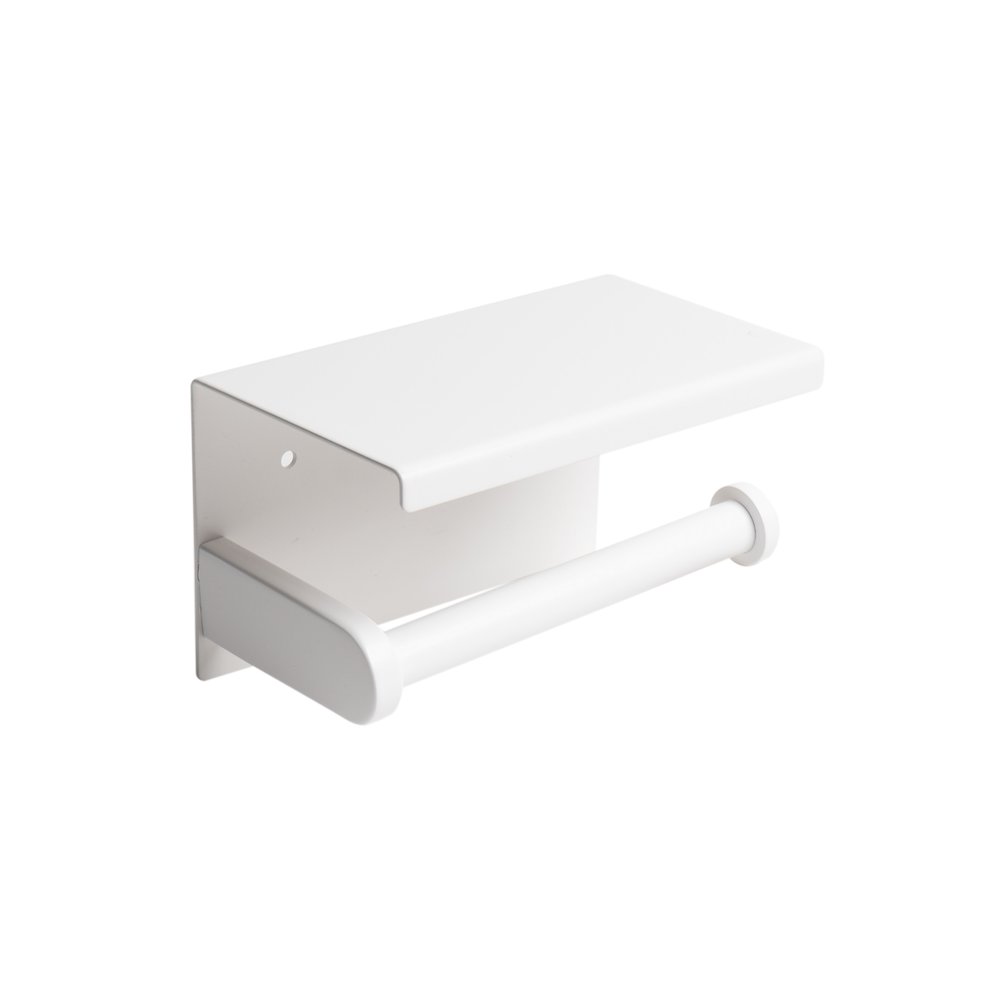 ALFI brand White Matte Stainless Steel Toilet Paper Holder with Shelf. Picture 3