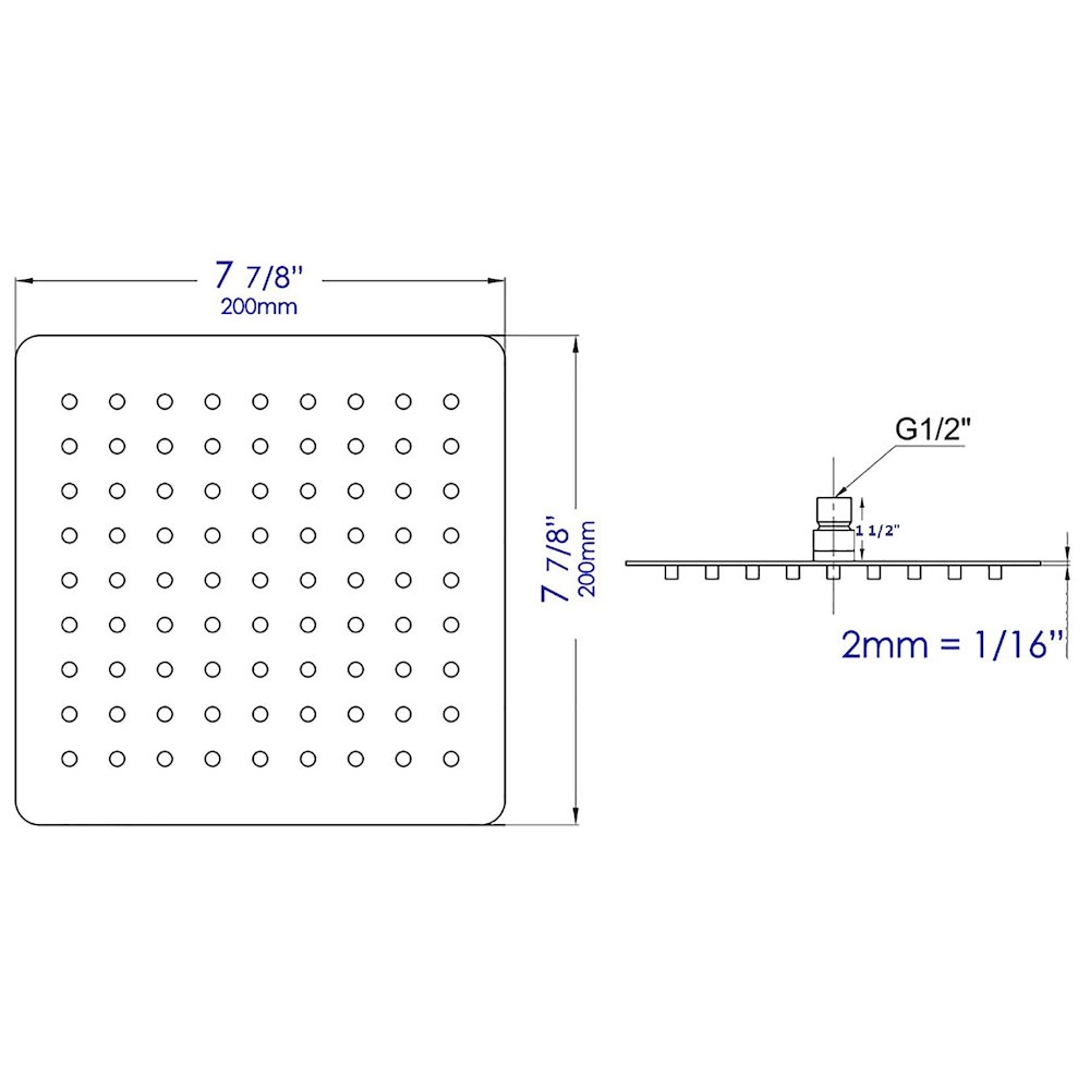 Solid Polished Stainless Steel 8" Square Ultra Thin Rain Shower Head. Picture 5
