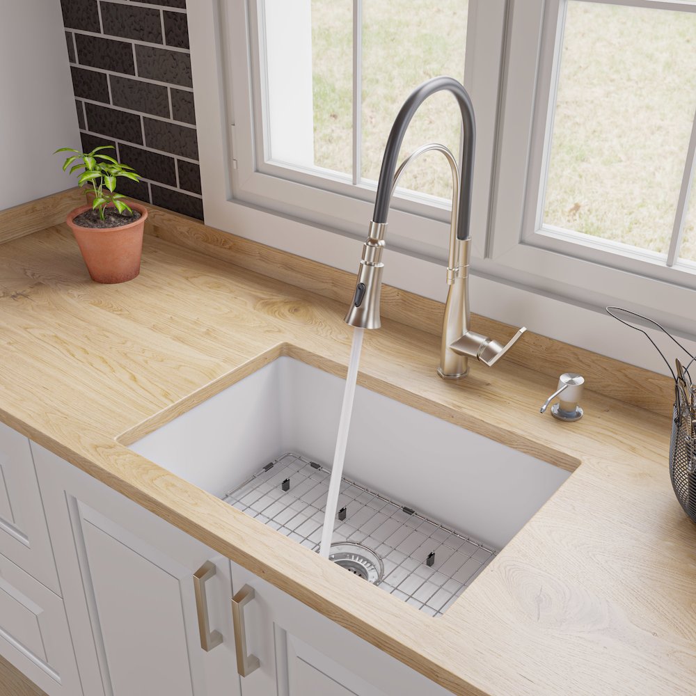 White 27" x 18" Fireclay Undermount / Drop In Firelcay Kitchen Sink. Picture 5