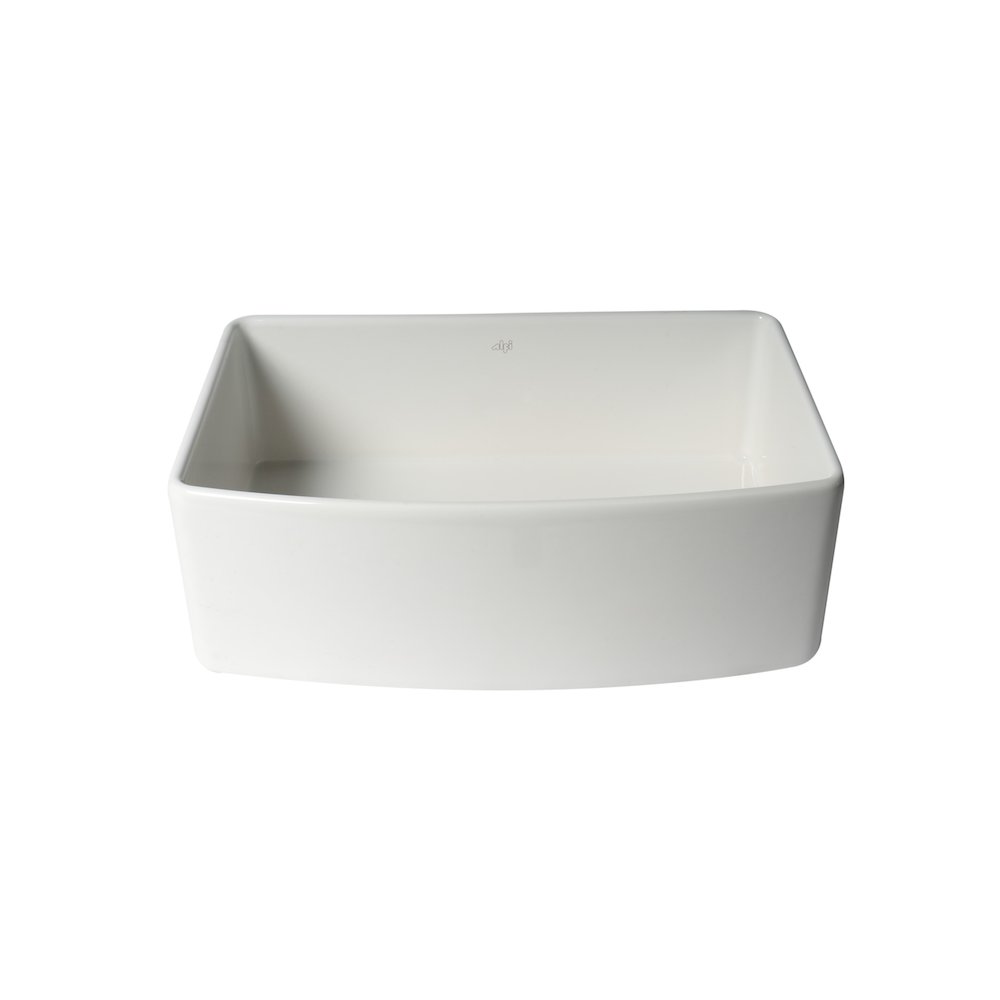 ALFI Brand White Smooth Curved Apron 30" x 20" Single Bowl Fireclay Farm Sink. Picture 8