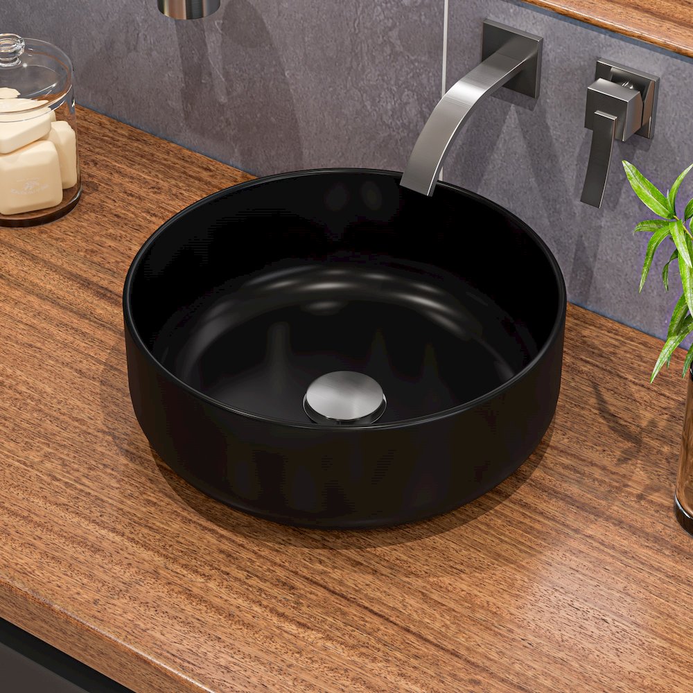 Black Matte 15" Round Above Mount Ceramic Sink. Picture 2
