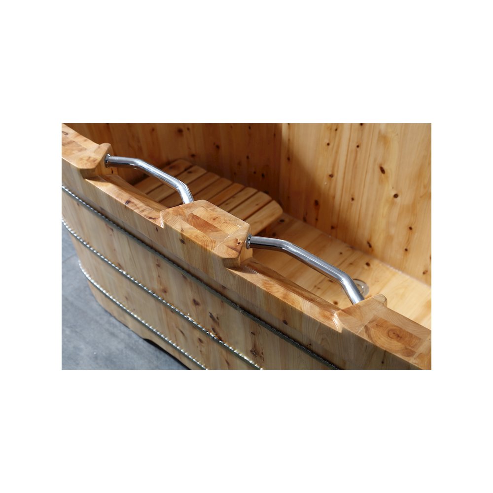 65" 2 Person Free Standing Cedar Wooden Bathtub with Fixtures & Headrests. Picture 4