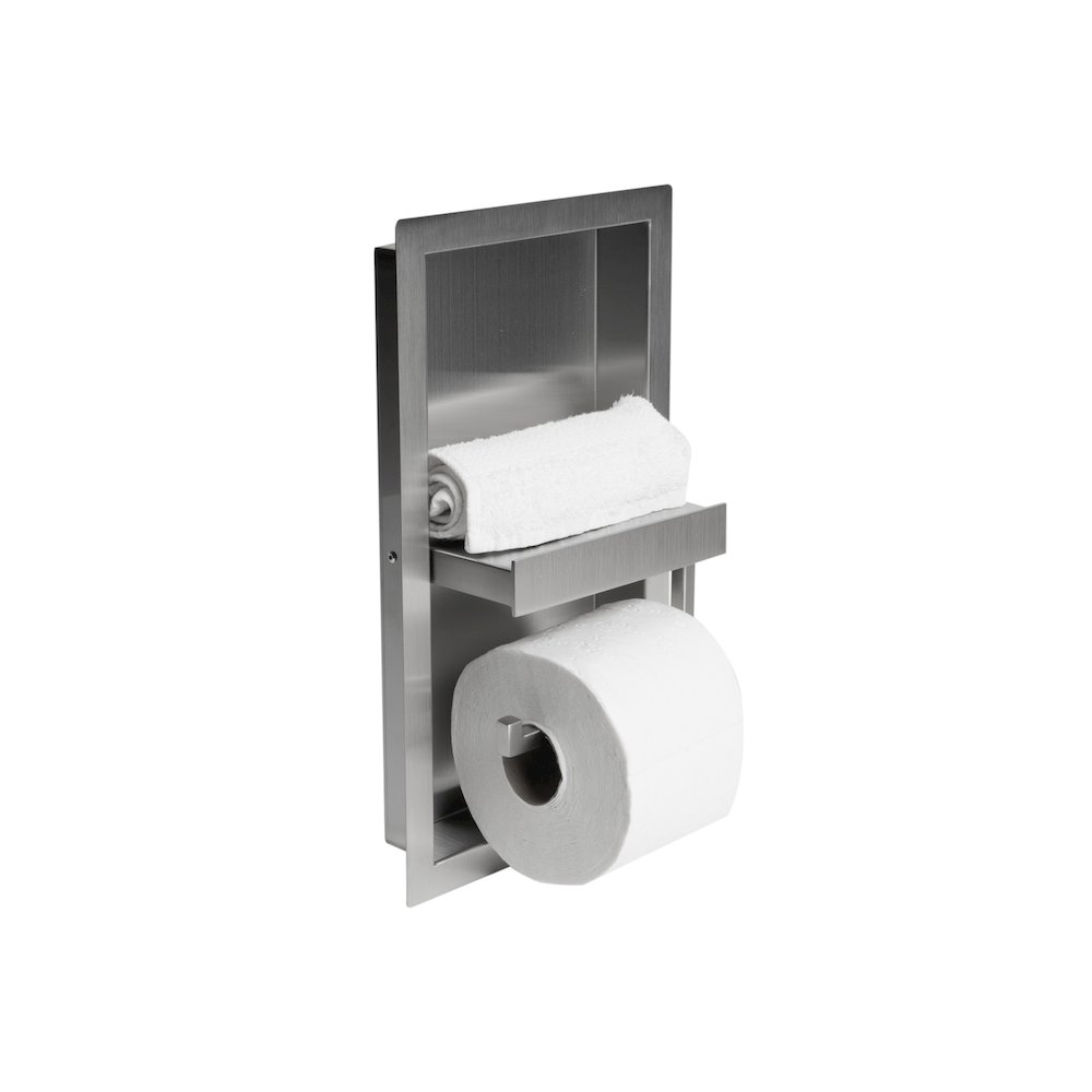 ALFI brand Brushed Stainless Steel Recessed Toilet Paper Holder Niche. Picture 1