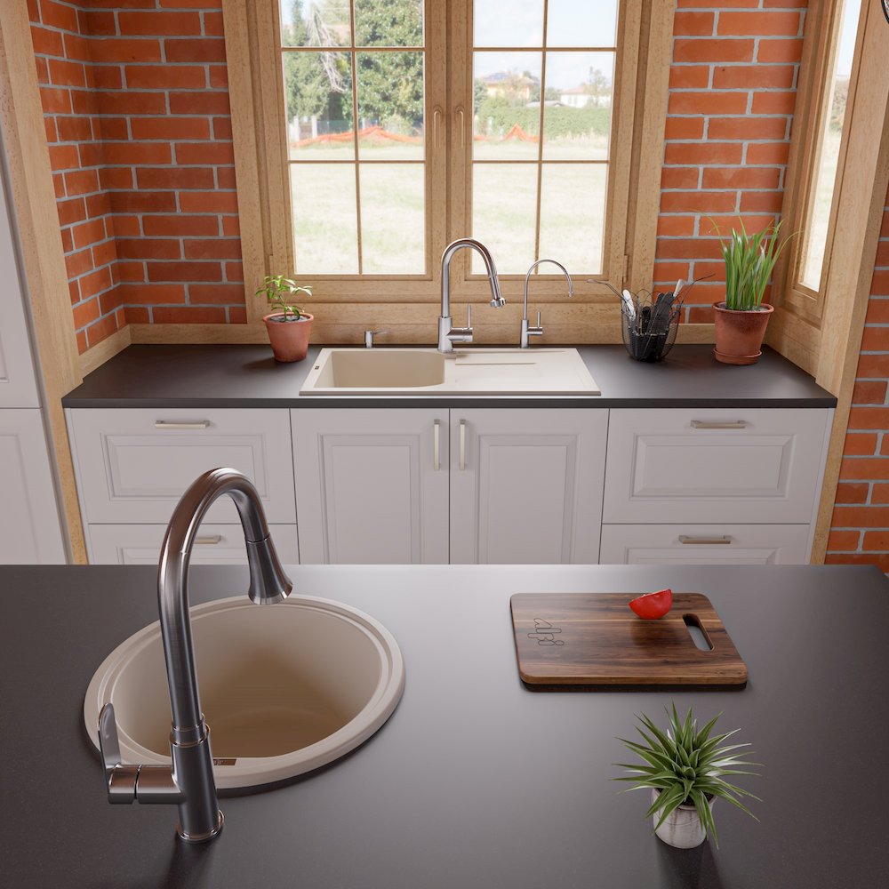 Biscuit 17" Drop-In Round Granite Composite Kitchen Prep Sink. Picture 5