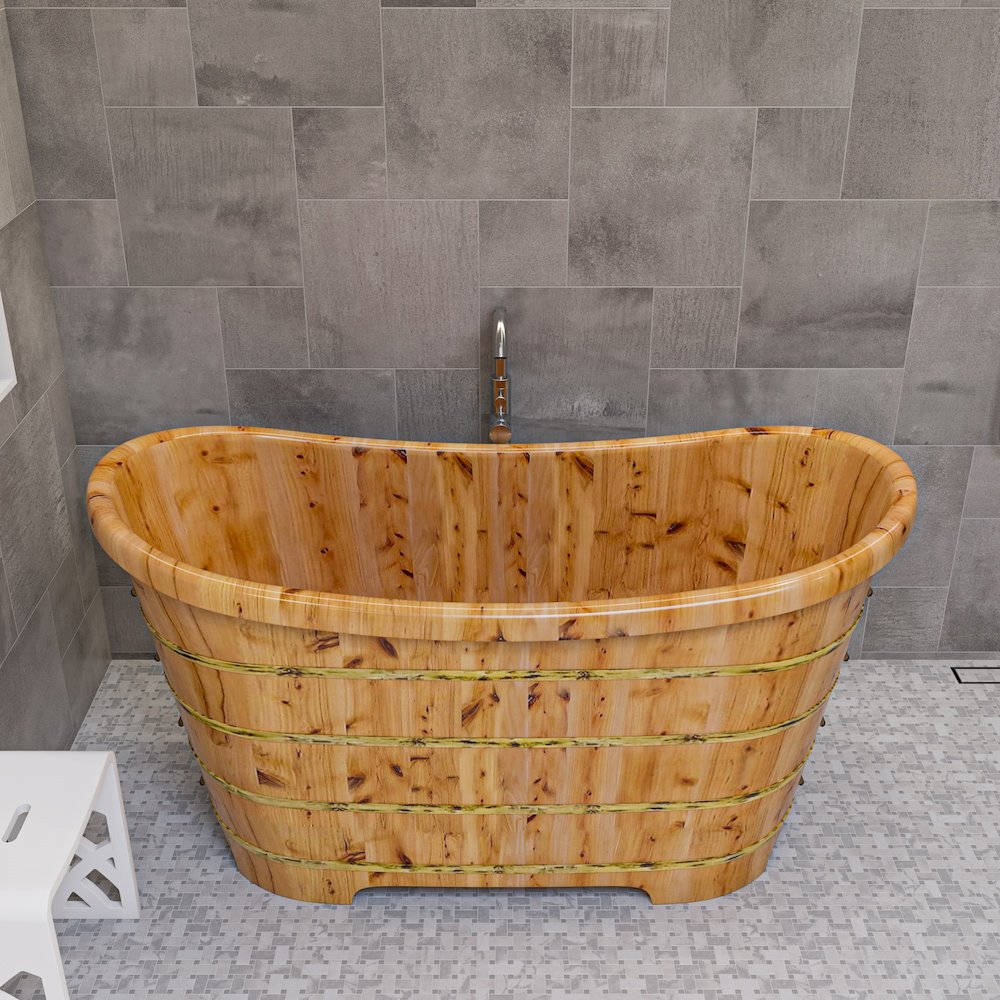 63" Free Standing Cedar Wooden Bathtub. Picture 4