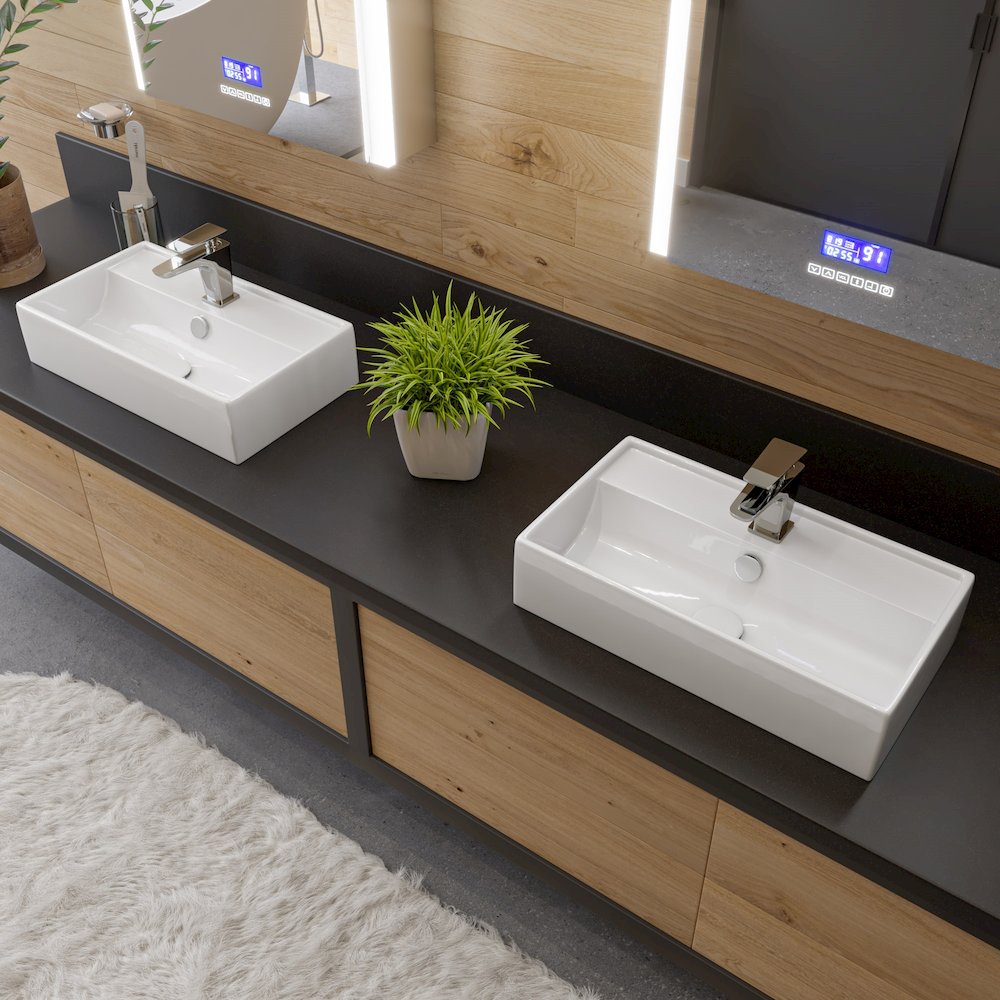White 22" Rectangular Wall Mounted Ceramic Sink with Faucet Hole. Picture 4