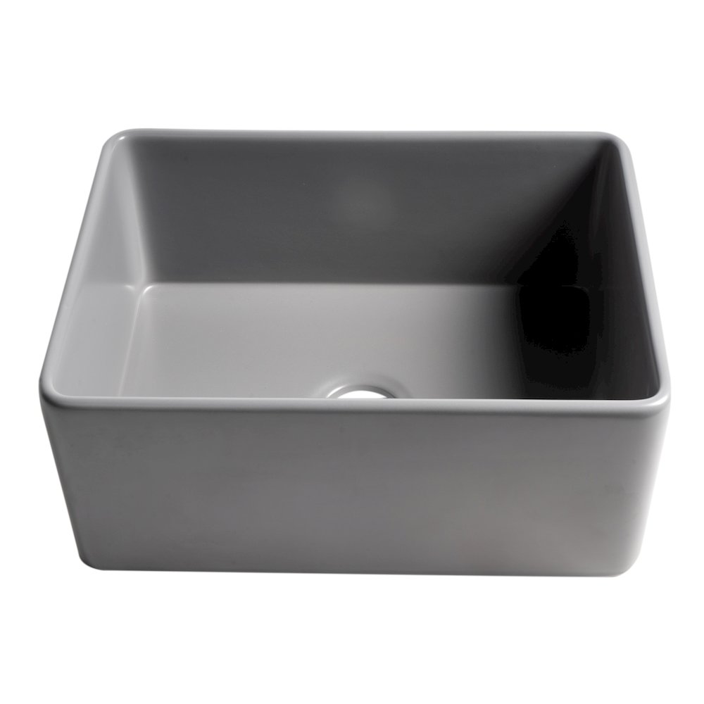 Gray Matte Smooth Apron 24" x 18" Single Bowl Fireclay Farm Sink. Picture 6