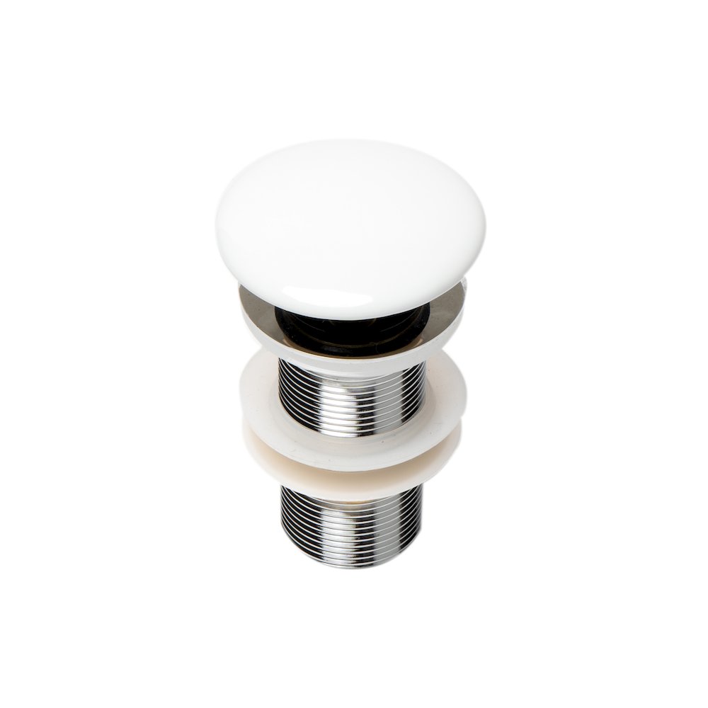 White Ceramic Mushroom Top Pop Up Drain for Sinks without Overflow. Picture 1