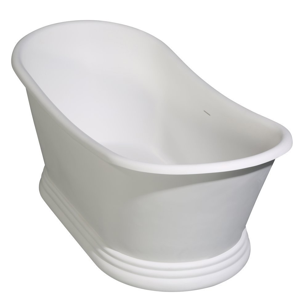 67" White Matte Pedestal Solid Surface Resin Bathtub. Picture 1