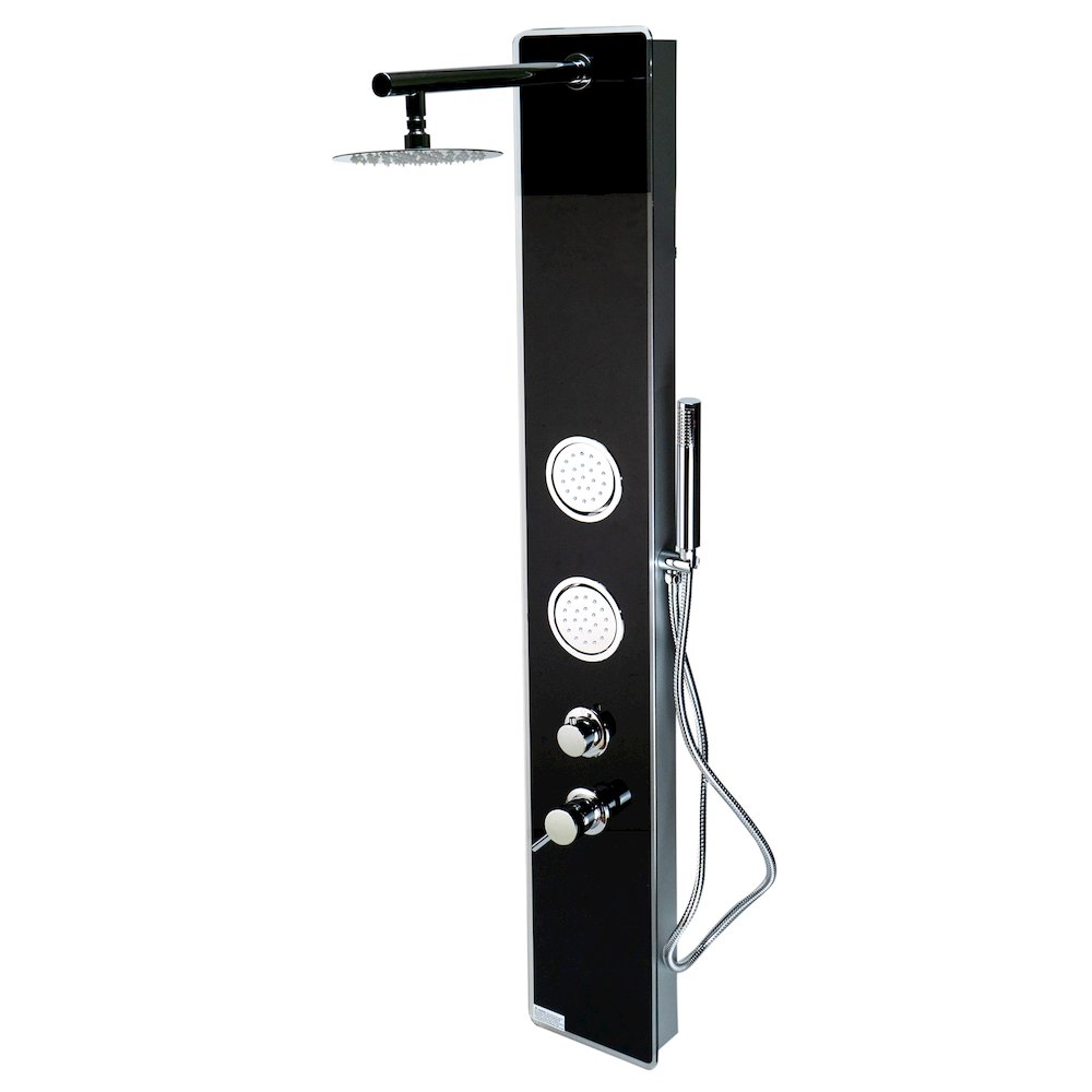 Black Glass Shower Panel with 2 Body Sprays and Rain Shower Head. Picture 2