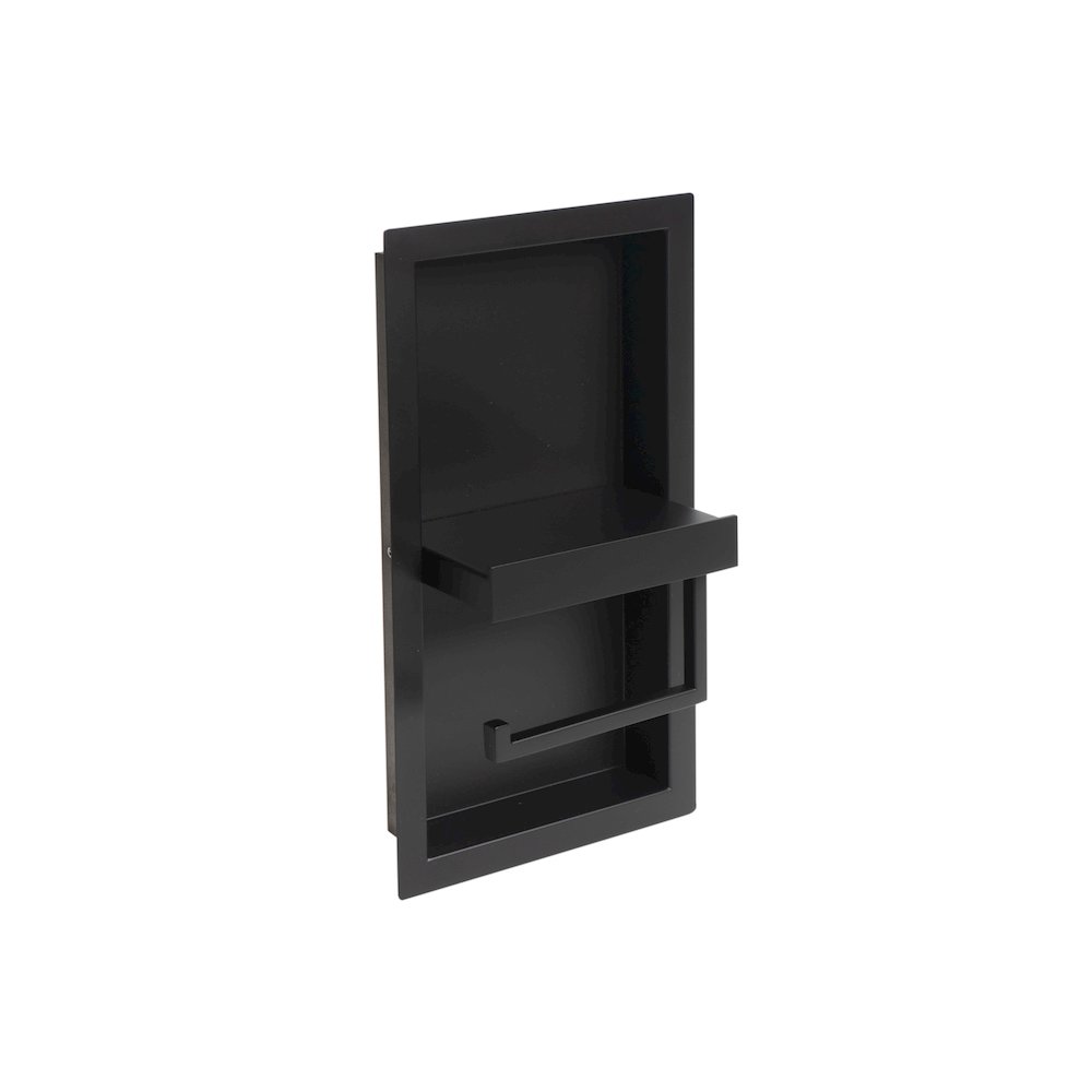 ALFI brand Black Matte Stainless Steel Recessed Toilet Paper Holder Niche. Picture 3