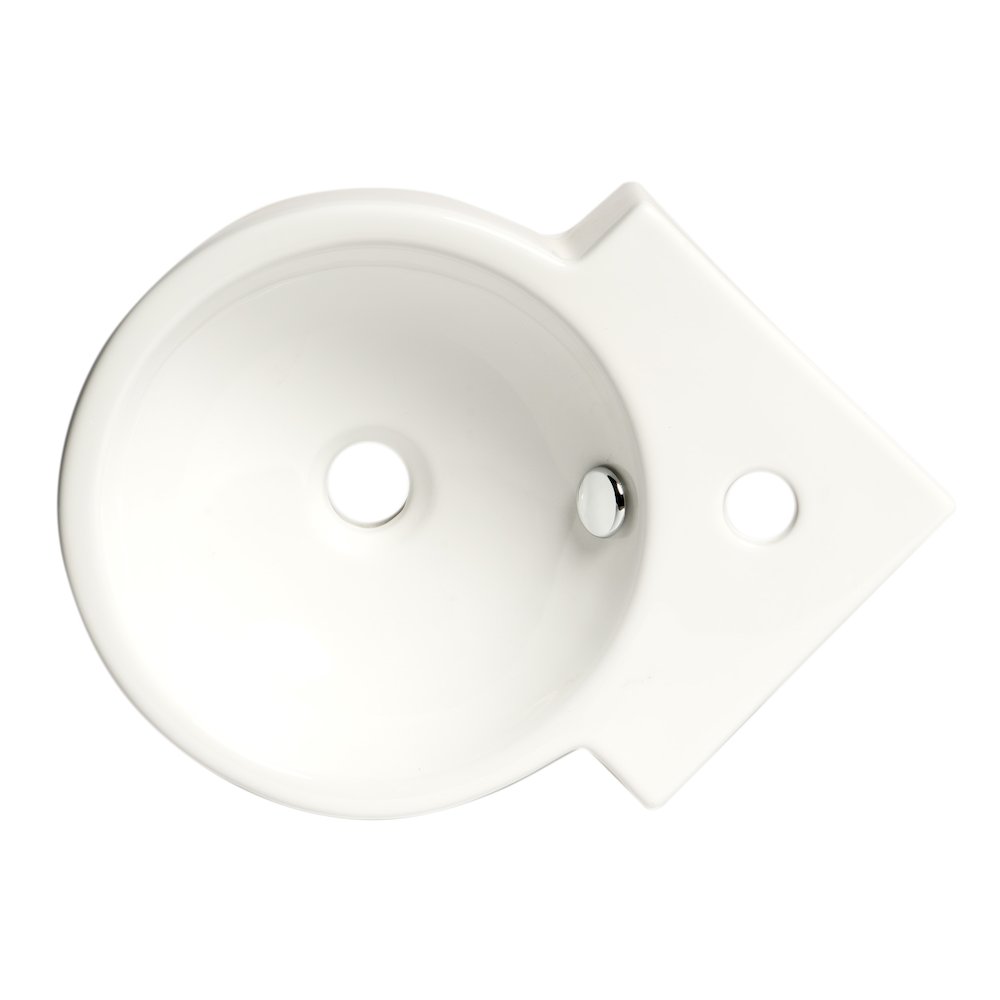 White 17" Tiny Corner Wall Mounted Ceramic Sink with Faucet Hole. Picture 9