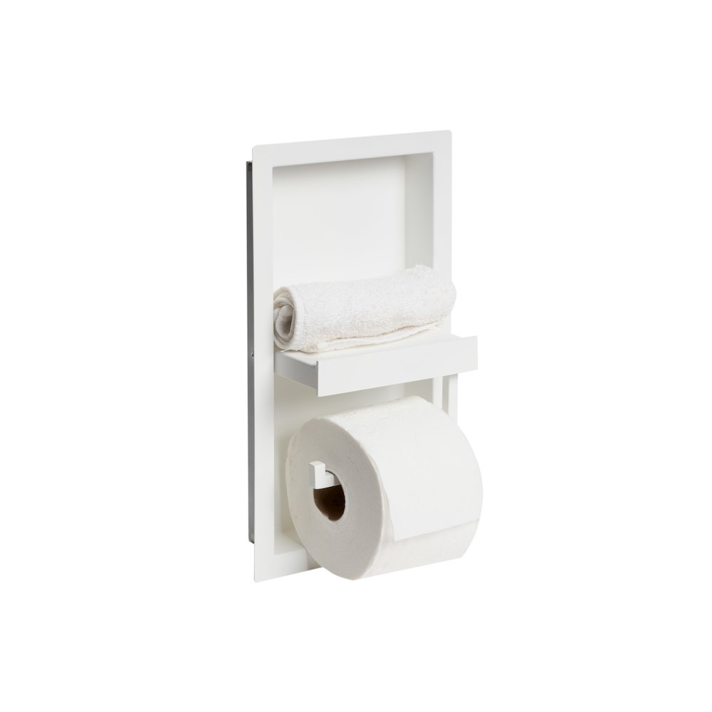 ALFI brand White Matte Stainless Steel Recessed Toilet Paper Holder Niche. Picture 1