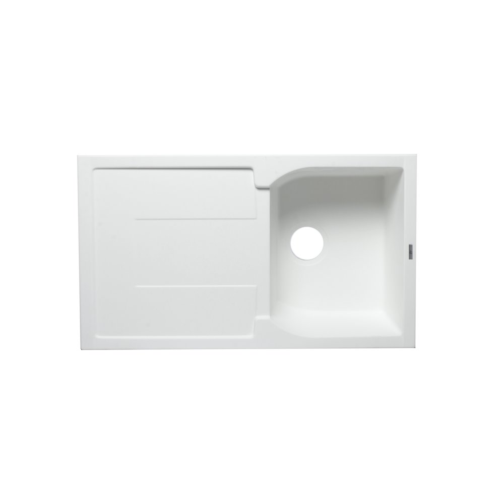 White 34" Single Bowl Granite Composite Kitchen Sink with Drainboard. Picture 4