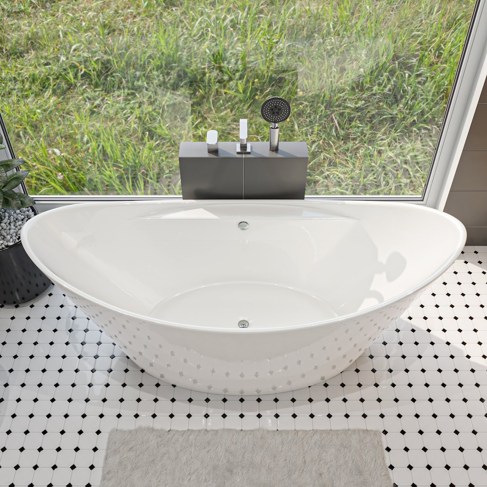 68 inch White Oval Acrylic Free Standing Soaking Bathtub. Picture 5