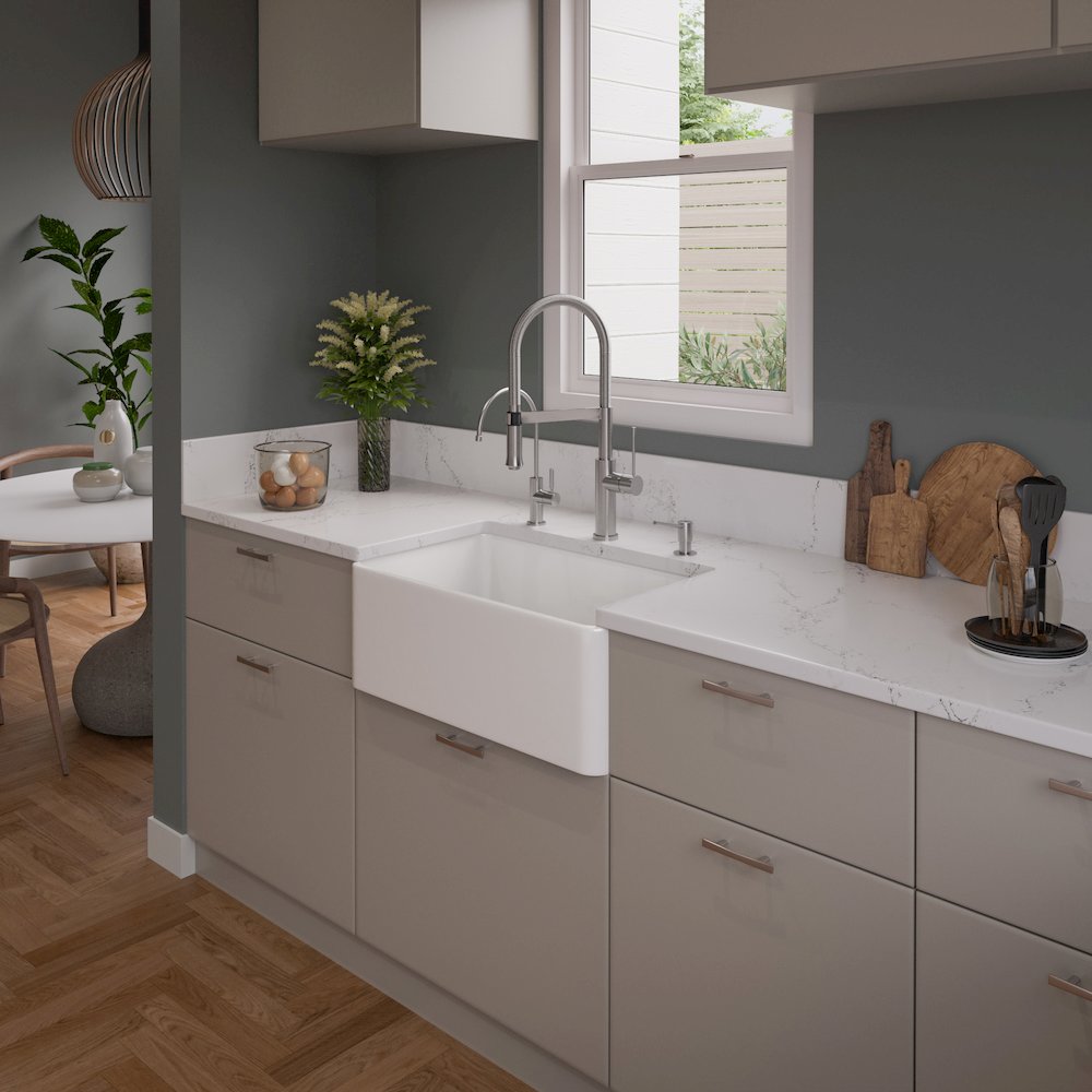 ABF3018 30" White Thin Wall Single Bowl Smooth Apron Fireclay Kitchen Farm Sink. Picture 4