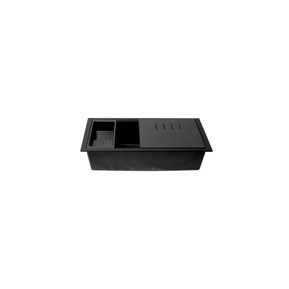 Black 33" Granite Composite Workstation Step Rim Single Bowl Undermount Sink. Picture 5