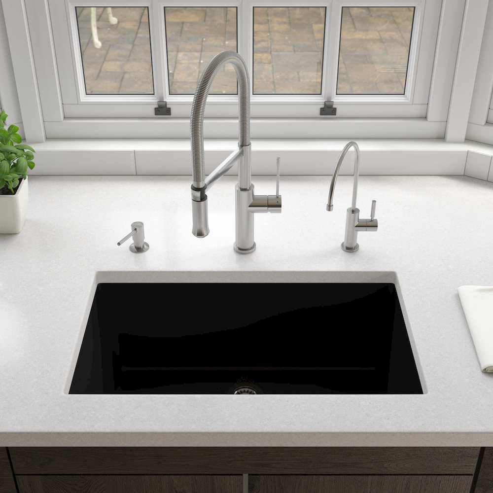 Black Matte 30" x 18" Fireclay Undermount / Drop In Fireclay Kitchen Sink. Picture 6
