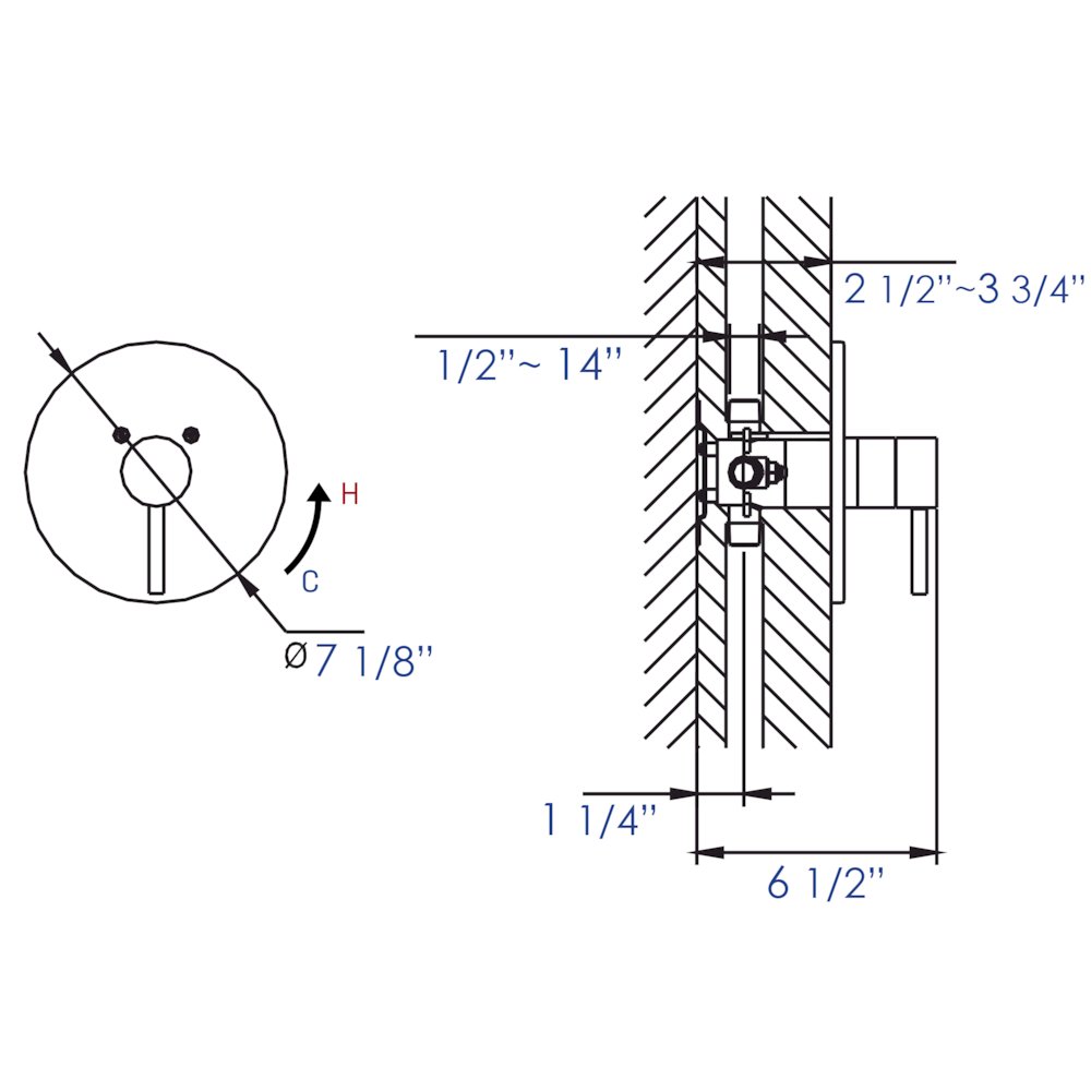Brushed Nickel Pressure Balanced Round Shower Mixer. Picture 6