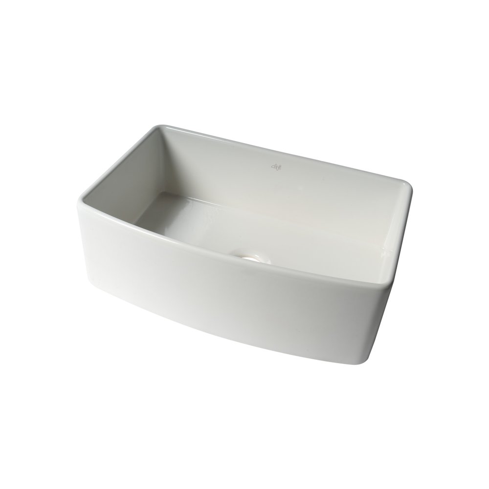 ALFI Brand White Smooth Curved Apron 30" x 20" Single Bowl Fireclay Farm Sink. Picture 9