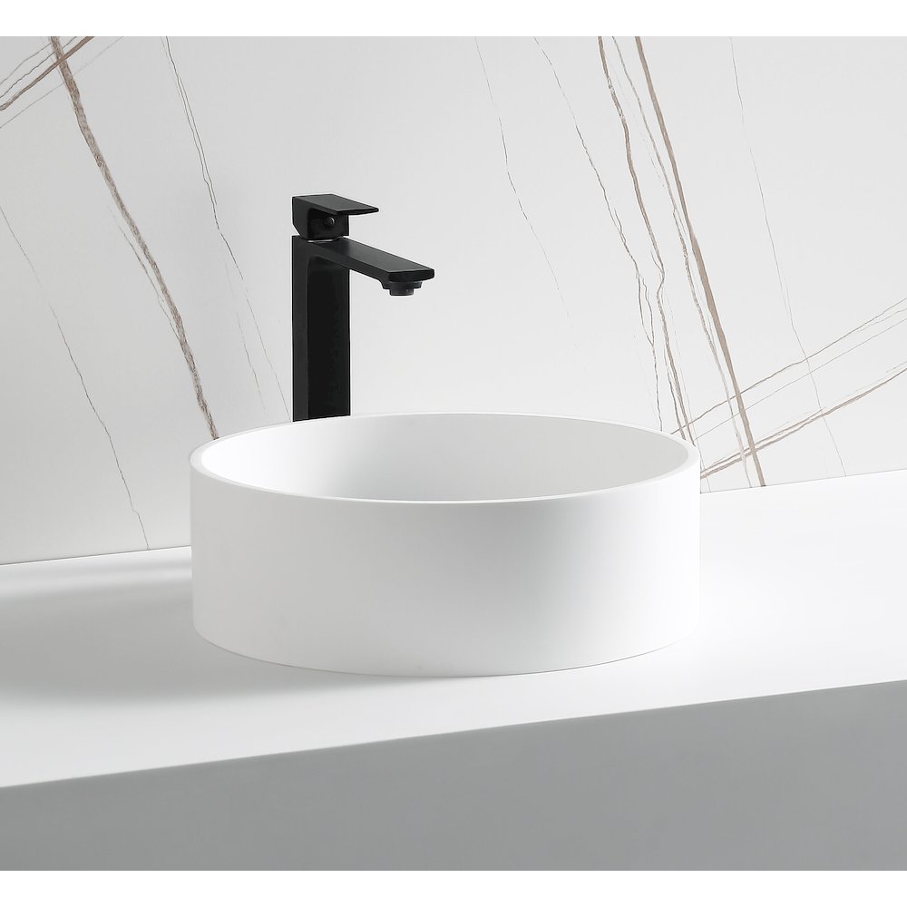 15" Round White Matte Solid Surface Resin Sink. Picture 9