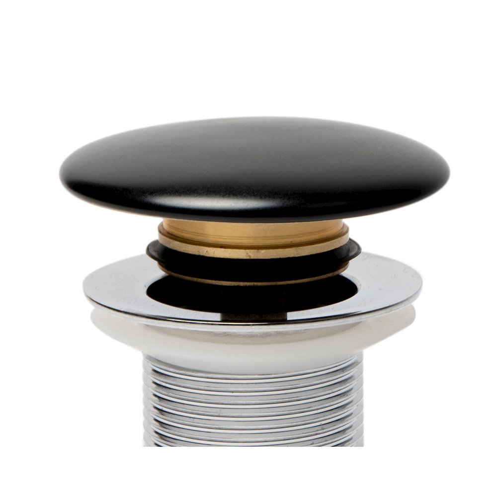 Black Matte Ceramic Mushroom Top Pop Up Drain for Sinks without Overflow. Picture 4