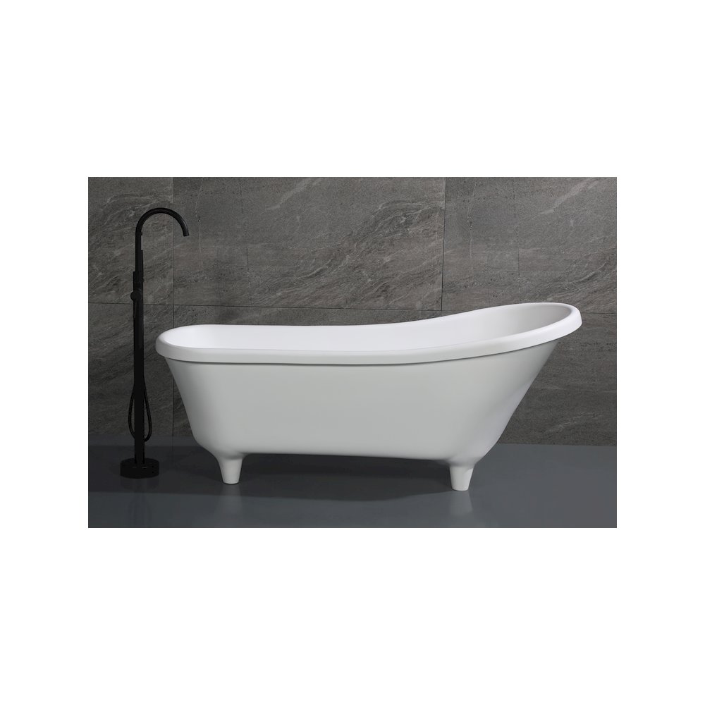 67" White Matte Clawfoot Solid Surface Resin Bathtub. Picture 2