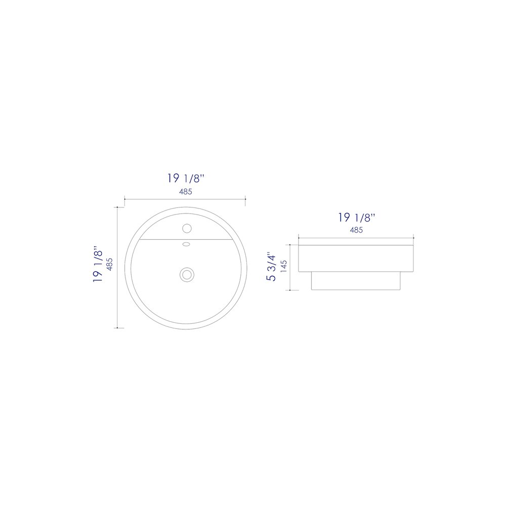 White 19" Round Semi Recessed Ceramic Sink with Faucet Hole. Picture 9