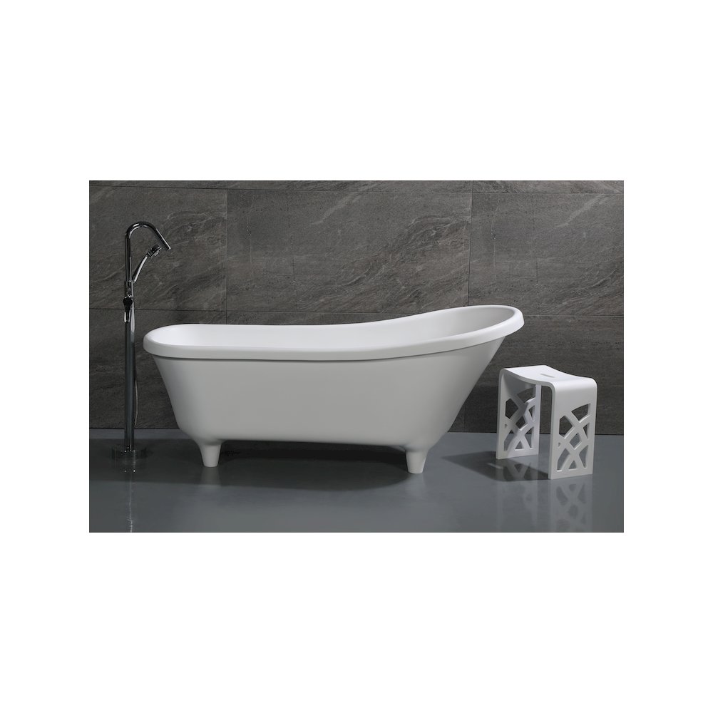 67" White Matte Clawfoot Solid Surface Resin Bathtub. Picture 4