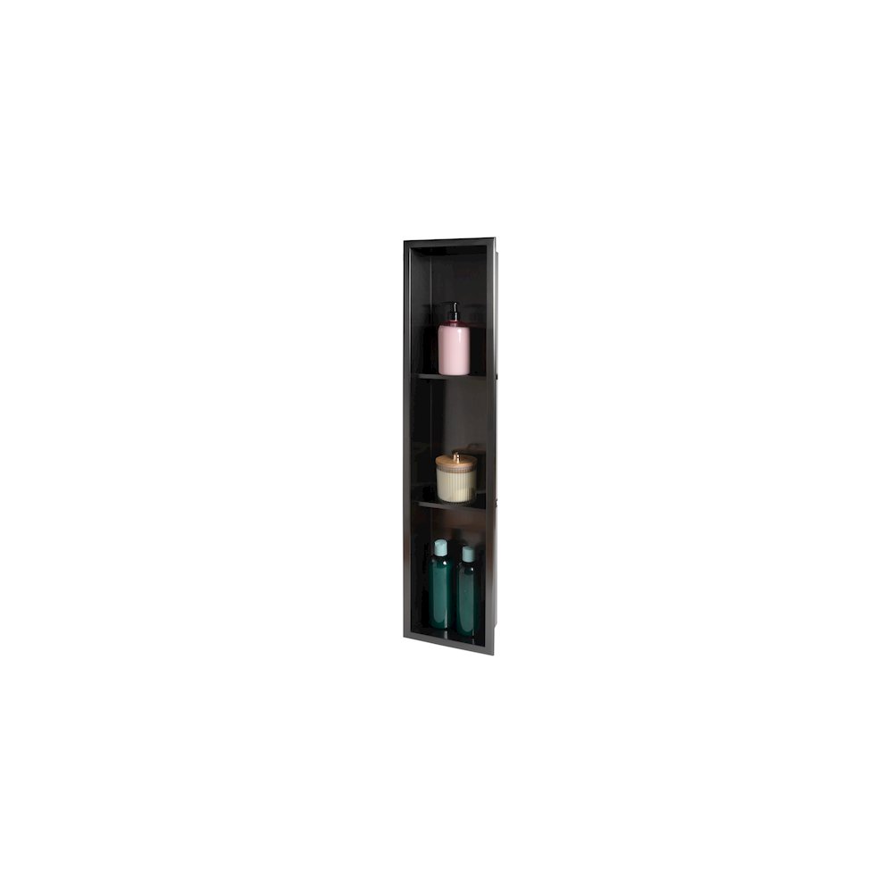 8" x 36" Brushed Black PVD Stainless Steel Vertical Triple Shelf Shower Niche. Picture 5