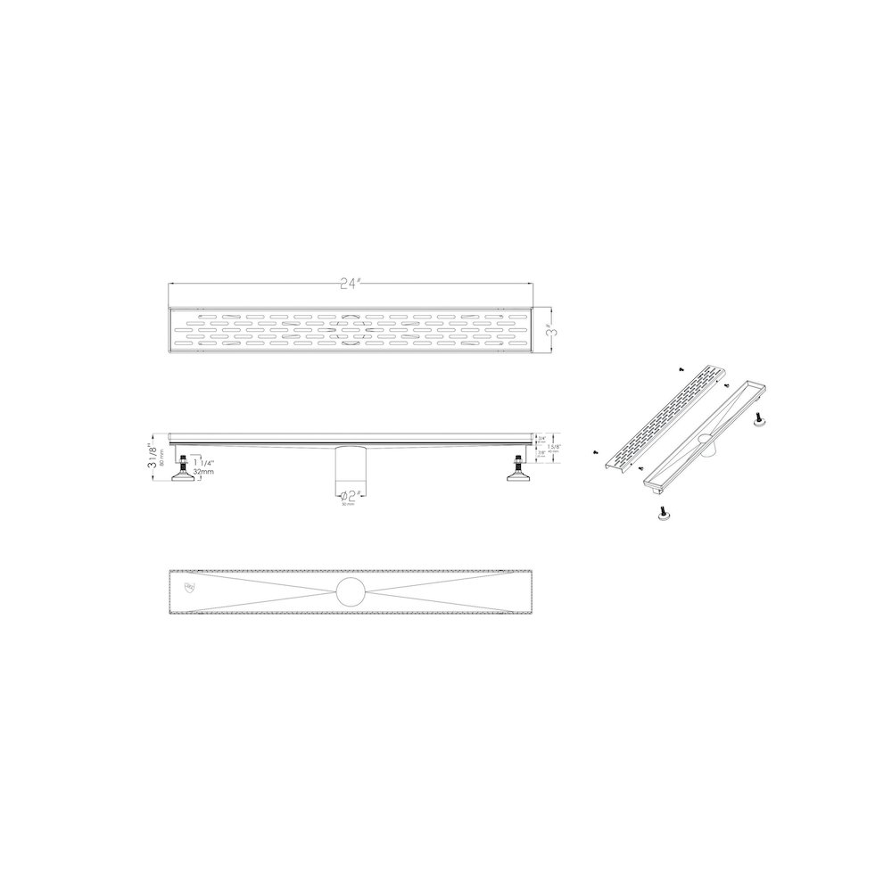 24" Black Matte Stainless Steel Linear Shower Drain with Groove Holes. Picture 7