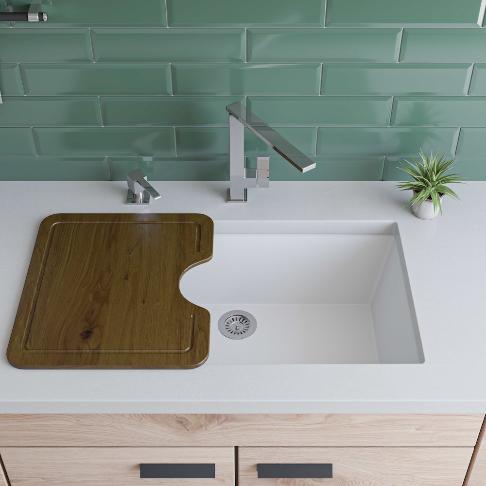White 30" Undermount Single Bowl Granite Composite Kitchen Sink. Picture 3