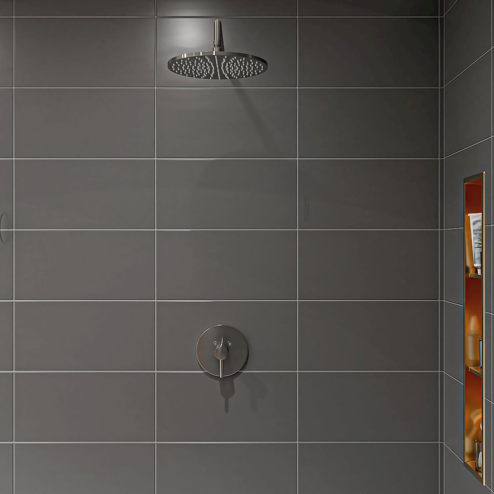 Brushed Nickel 12" Round Multi Color LED Rain Shower Head. Picture 3