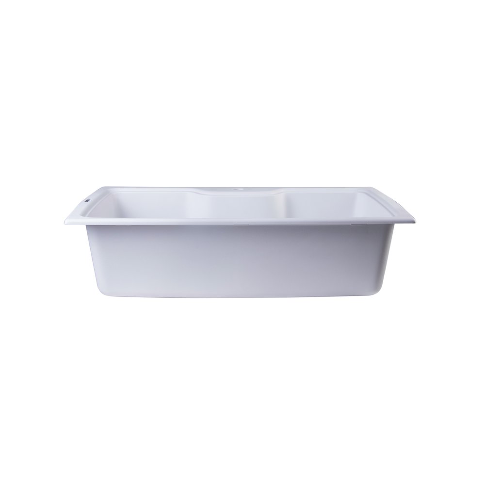 White 35" Drop-In Single Bowl Granite Composite Kitchen Sink. Picture 7
