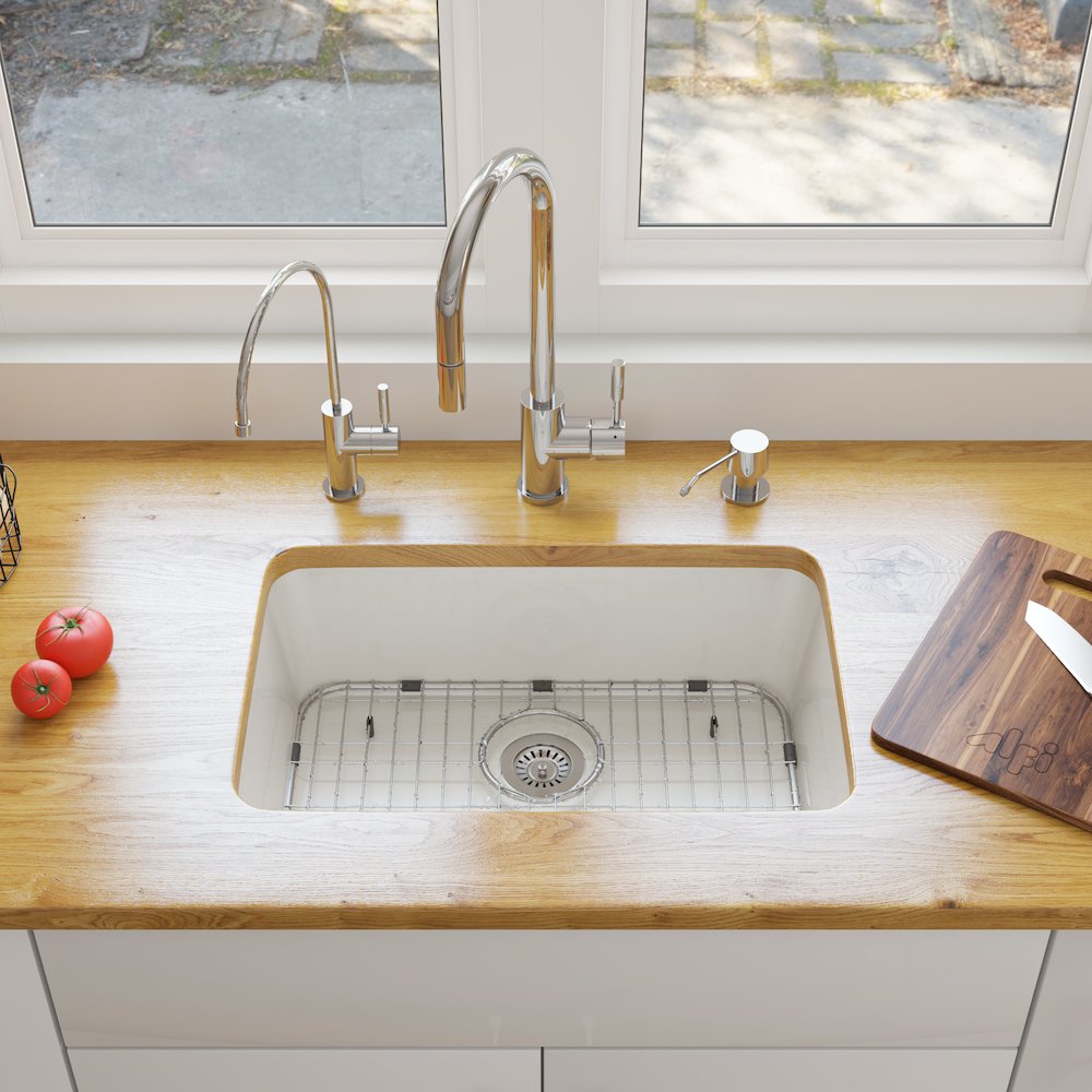 24 inch White Single Bowl Fireclay Undermount Kitchen Sink. Picture 3
