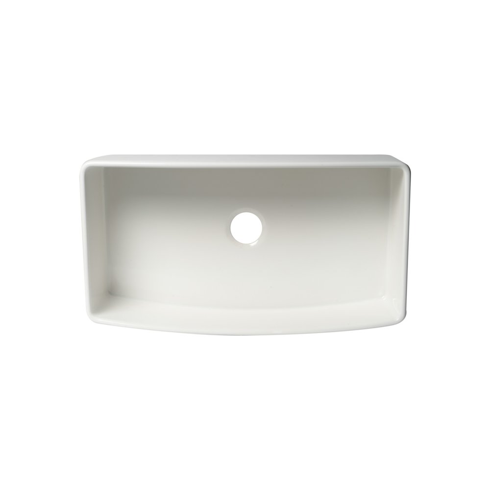 ALFI Brand White Smooth Curved Apron 36" x 20" Single Bowl Fireclay Farm Sink. Picture 8