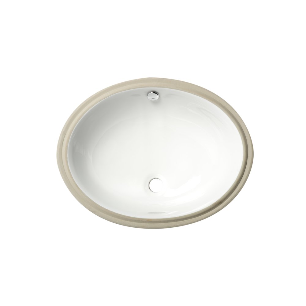 White 23" Oval Undermount Ceramic Sink. Picture 4