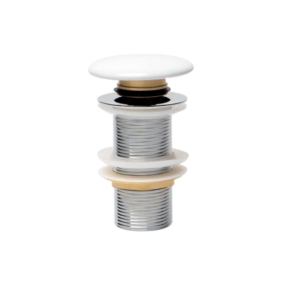 White Ceramic Mushroom Top Pop Up Drain for Sinks without Overflow. Picture 3