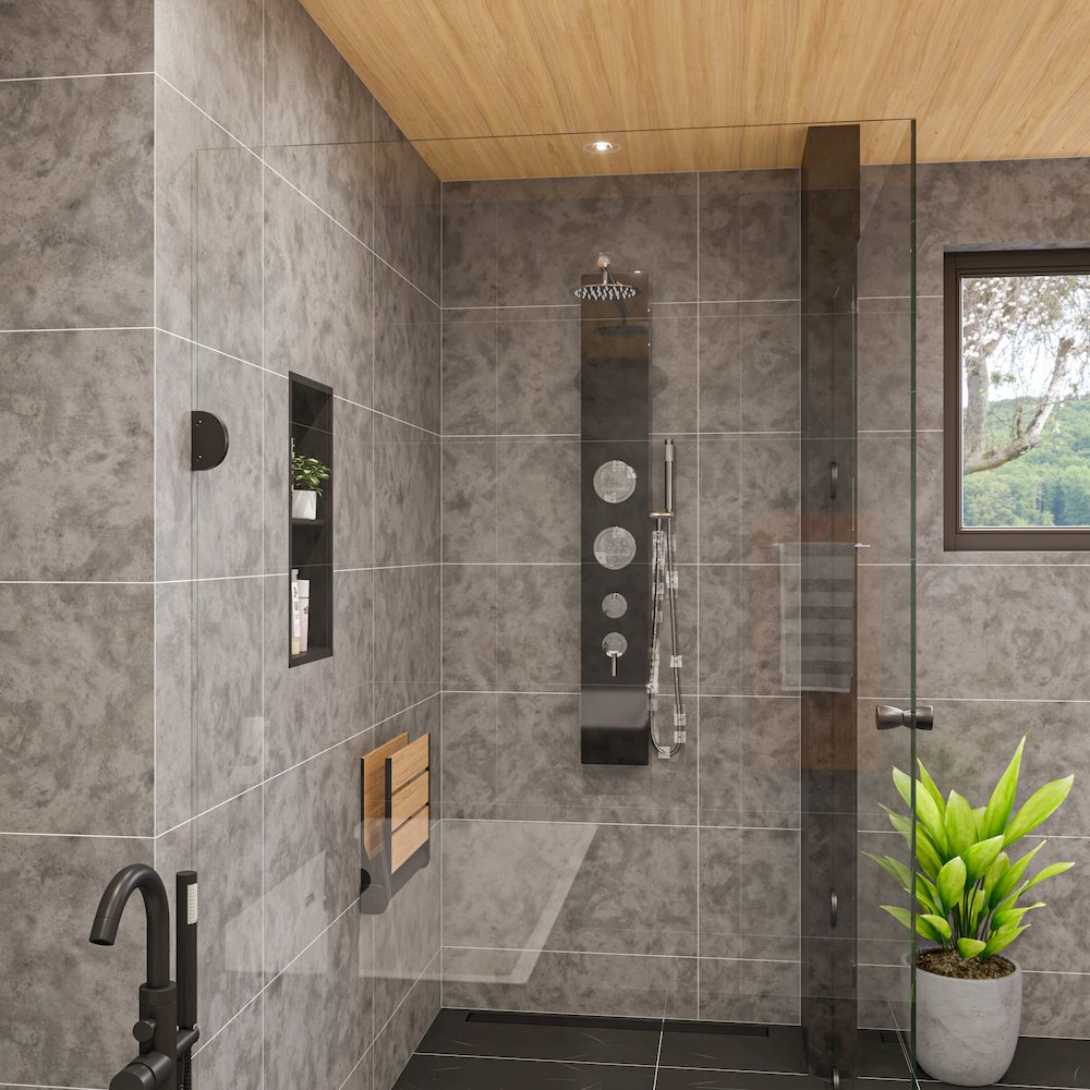 Black Glass Shower Panel with 2 Body Sprays and Rain Shower Head. Picture 5