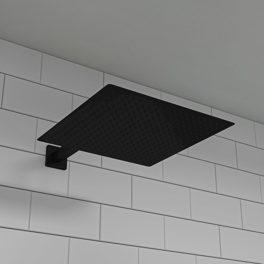 Matte Black Stainless Steel 16" Square Ultra-Thin Rain Shower Head. Picture 5