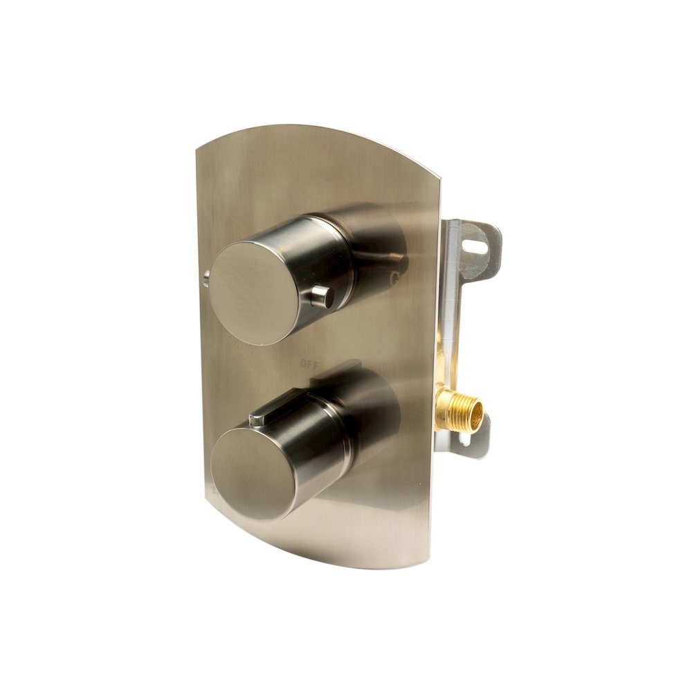 Brushed Nickel Round Knob 1 Way Thermostatic Shower Mixer. Picture 1