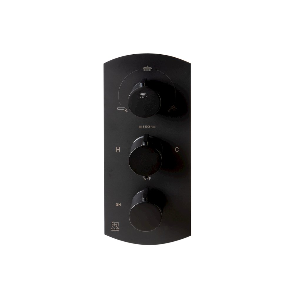 Black Matte 3-Way Thermostatic Valve Shower Mixer Round Knobs. Picture 3