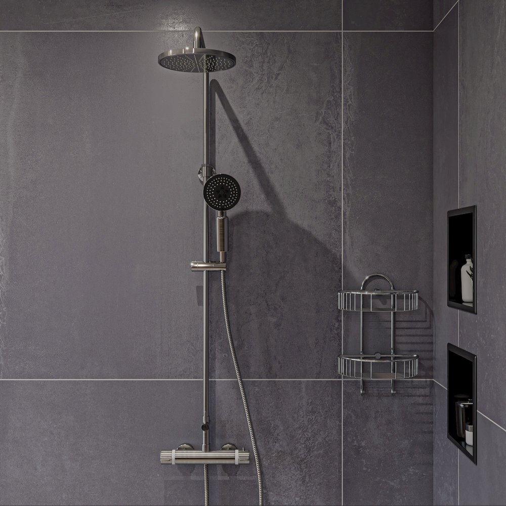 Polished Chrome Wall Mounted Double Basket Shower Shelf Bathroom Accessory. Picture 6