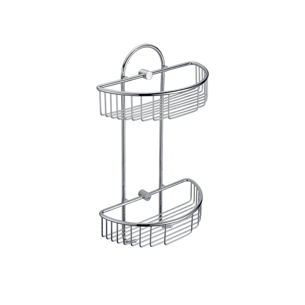 Polished Chrome Wall Mounted Double Basket Shower Shelf Bathroom Accessory. Picture 1