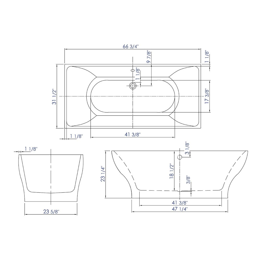 67 inch White Rectangular Acrylic Free Standing Soaking Bathtub. Picture 6
